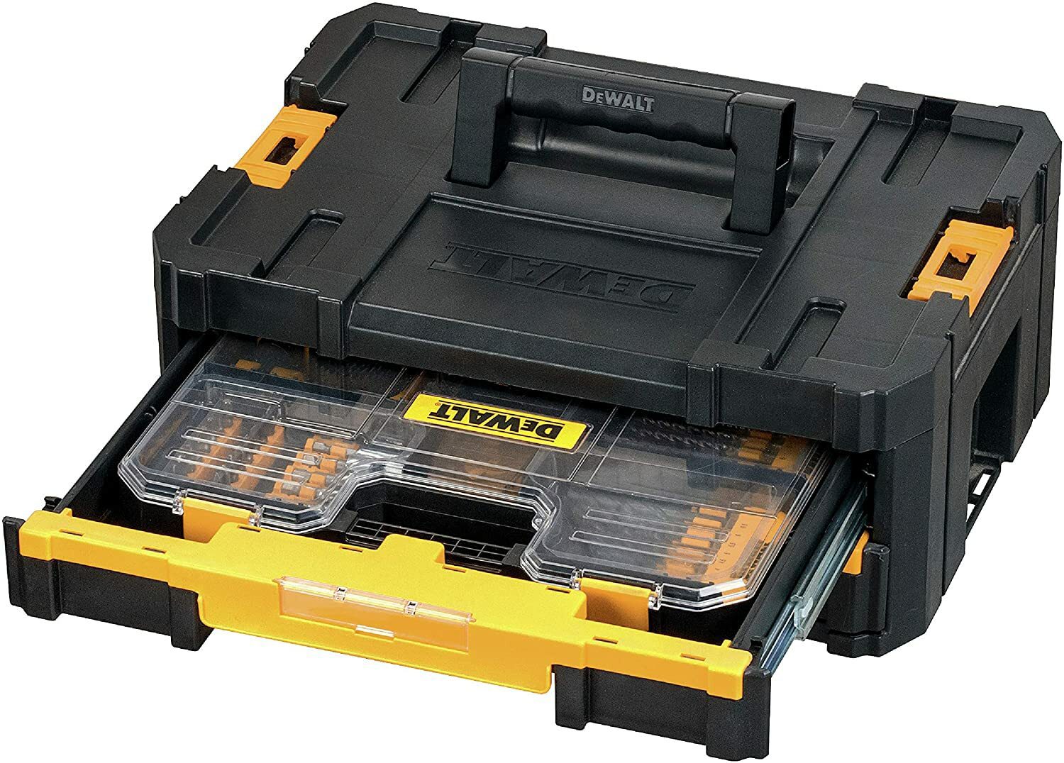 DeWalt Universal-Set/MaxiSet (100-teilig, mit HSS-Metallbohrer, Betonbohrer, Lochsägen, Bits 25 mm, Torx, Phillips, Schlitz, Steckschlüssel und Bithalter, TSTAK kompatibel)
