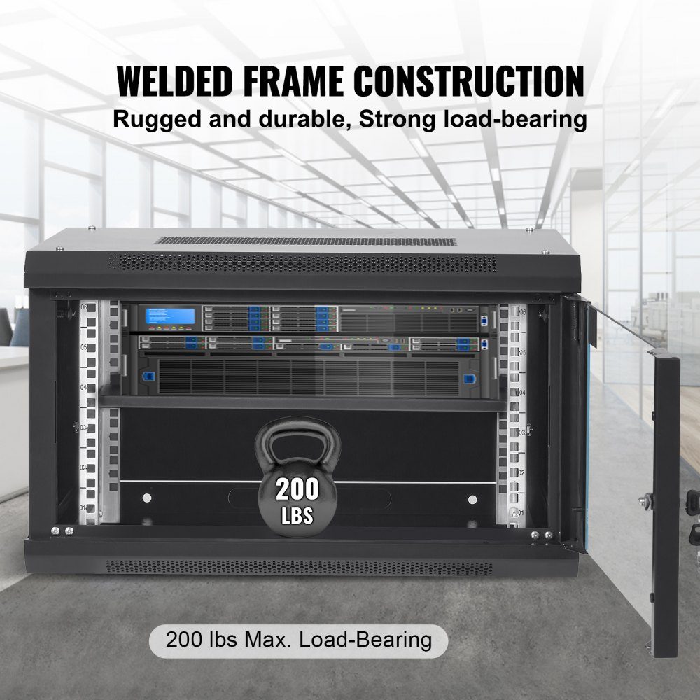 6U Wall Mount Network Server Cabinet, 15.5" Deep Server Rack Cabinet Enclosure, Max 200lbs, Floor Mount Load Capacity, with Lockable Glass Door Side Panels, for IT Equipment, A/V Equipment