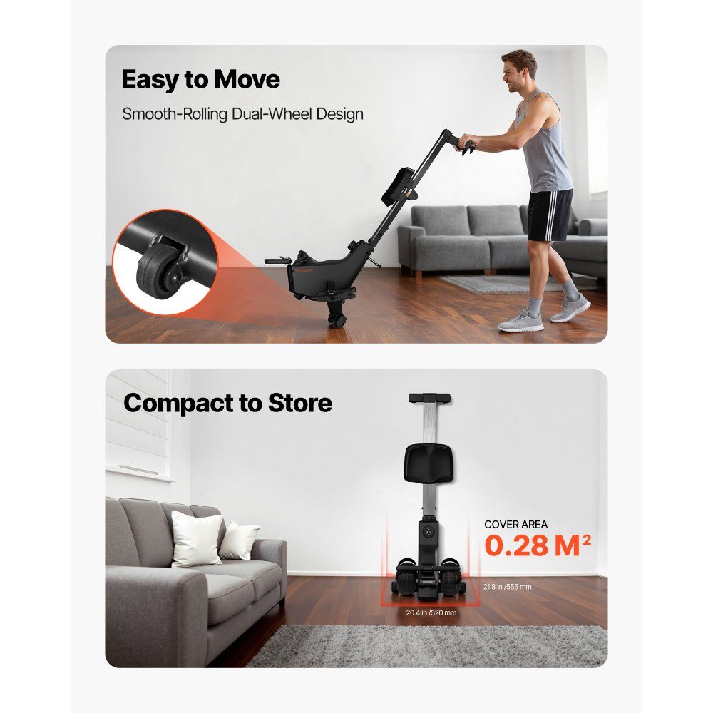 Quiet Magnetic Rowing Machine with 16 Resistance Levels, Foldable Home Rowing Machine with Smooth Pulley Design and LCD Monitor, Bluetooth App Compatible, 158kg Load Capacity