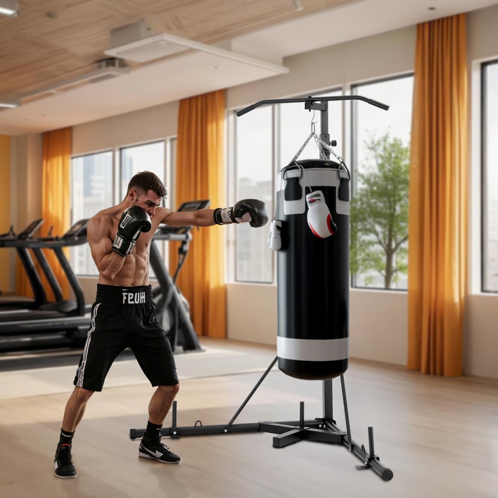 2-in-1 bokszakstandaard trainingsapparaat zandzakframe van staal, in hoogte verstelbare bokszakhouder met optrekstang (draagvermogen 65 kg), vrijstaande fitnessapparatuur voor in de sportschool zwart 2-in-1 bokszakstandaard trainingsapparaat zandzakframe van staal, in hoogte verstelbare bokszakhouder met optrekstang (draagvermogen 65 kg), vrijstaande fitnessapparatuur voor in de sportschool zwart