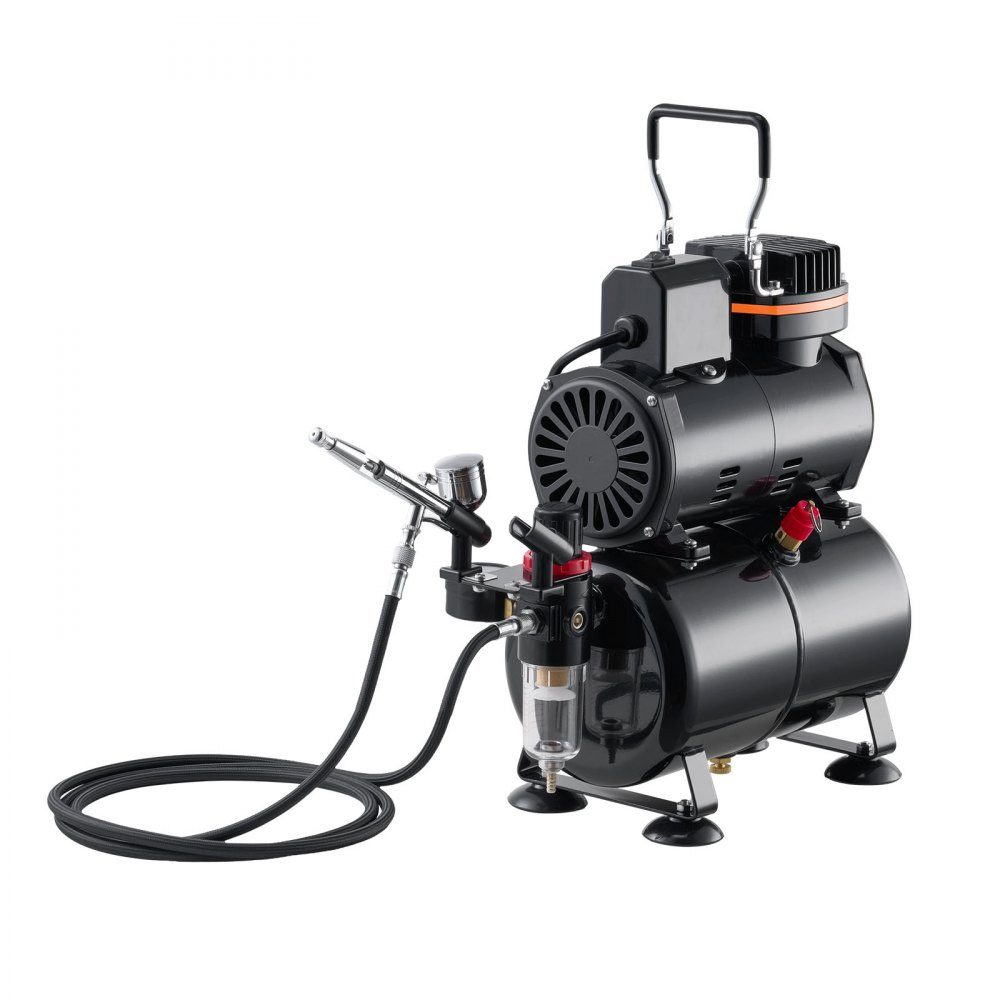 Airbrush Set 1/6 HP with Air Compressor & Tank, 1 Dual Action Airbrush Gun with 3 Nozzles (0.2/0.3/0.5mm) & Hose & Acrylic Paint & 1 Fan, for Cake Decoration, Model Painting, Nail Art