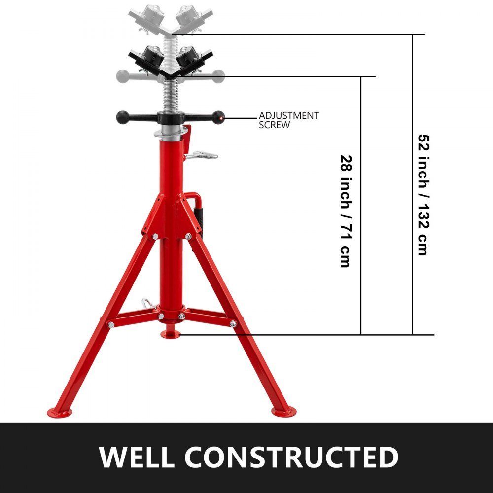 Pipe support with 4-ball transmission, V-head 1107A, foldable pipe stand, 680 kg load capacity, pipe rod height adjustable