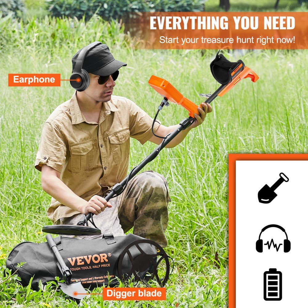 Metaaldetector professioneel, metaaldetector met zoekspoel van 30 cm, 7 modi, IP68 duikdiepte tot 3 m goudzoeker met verstelbare handgreep gouddetector inclusief precisie-lokalisatieapparaat voor Bluetooth-headsets