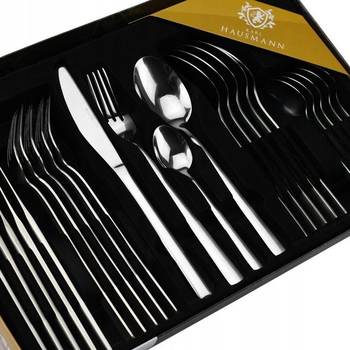 Karl Hausmann Design-Besteckset für 6 Personen, 24 Elemente, Stahl, gerader Stahl, Silber, 24-teilig.