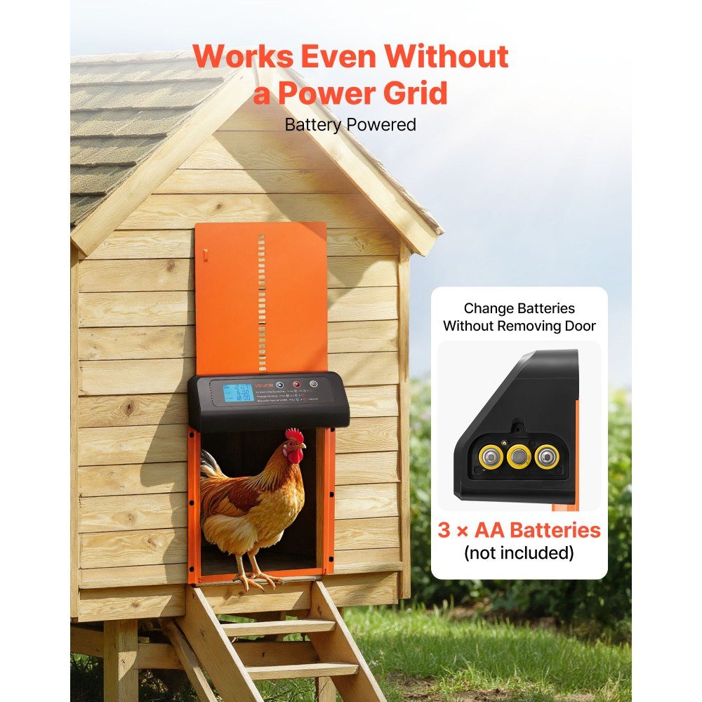 Automatic Chicken Flap Chicken Coop Door with Timer Manual Setting and Anti-Pinch Chicken Door Chicken Coop Gate Opener with Waterproof Seal Orange 350 x 250 x 73mm