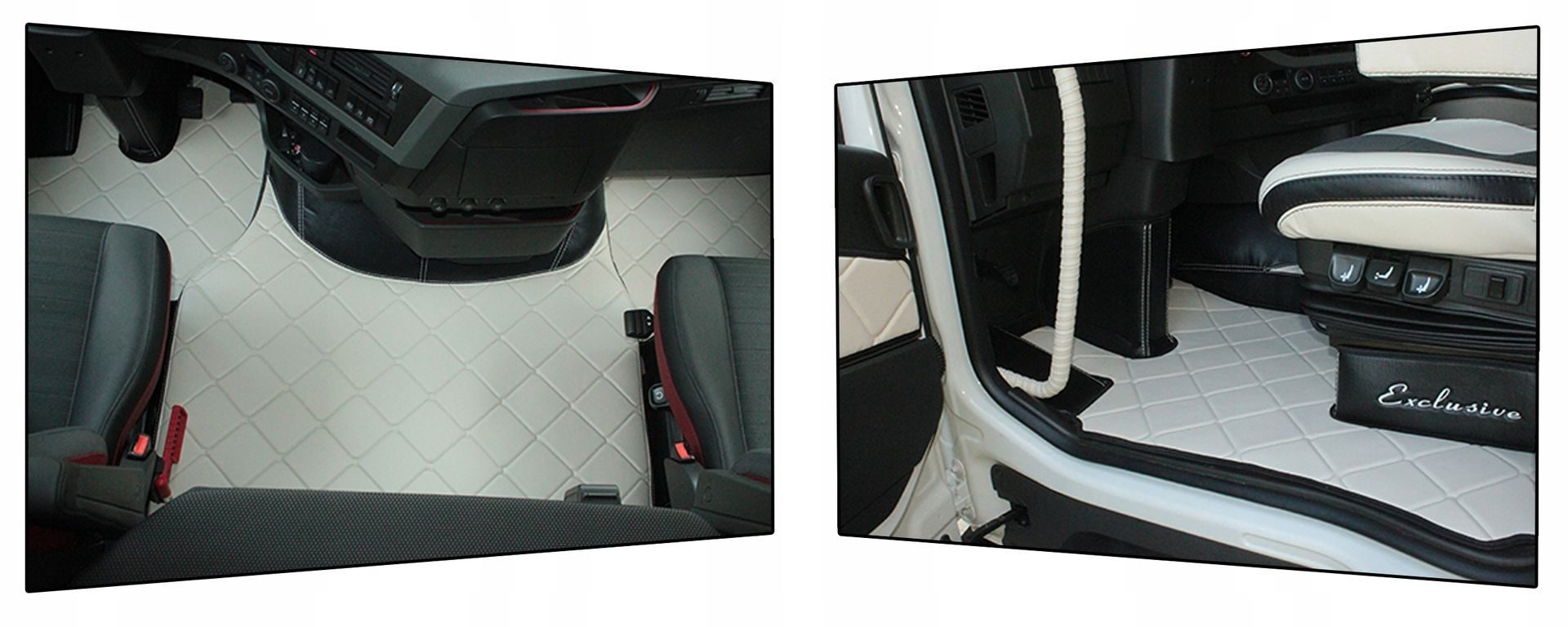 Handgefertigte TEPPICHFUSSMATTE VOLVO FH4 FH5 LEDER BEIGE Fußmatten Teppich Komplettset Leder Beige Komplettset mit Türverkleidungsgriff Starterset