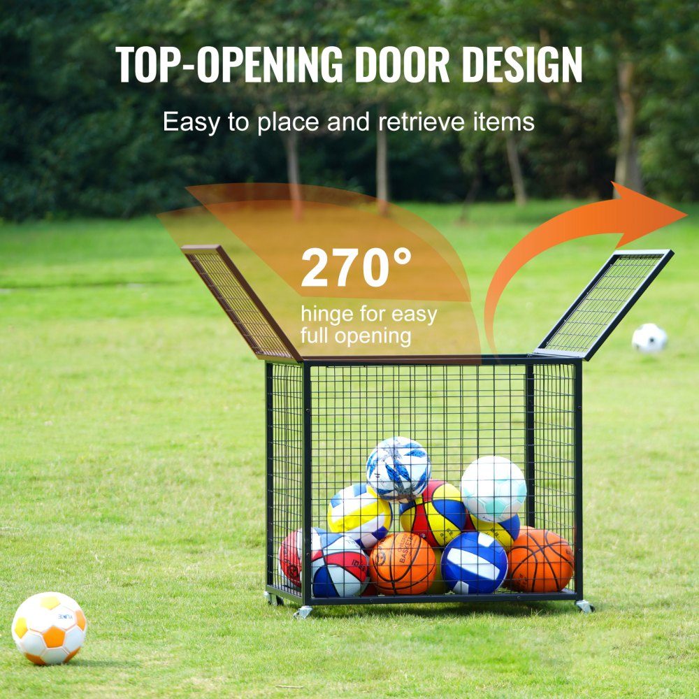 Wózek na piłki 850 x 675 x 825 mm, Piłki sportowe, Zamykana klatka do koszykówki, Klatka na piłki, Sprzęt do sportów halowych na świeżym powietrzu, Stalowy wózek do przechowywania na kółkach do garaży