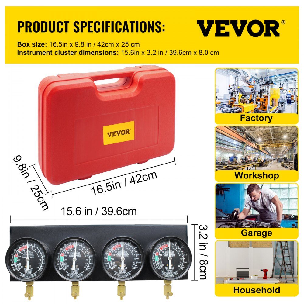 Ergaser Synchronizer Fuel Vacuum Carburetor B100132, Synchronous Carburetor Pressure Gauges 50 x 30 x 15 cm, Synchronous Carburetor Synchronizer Set, Fuel Vacuum Carburettor