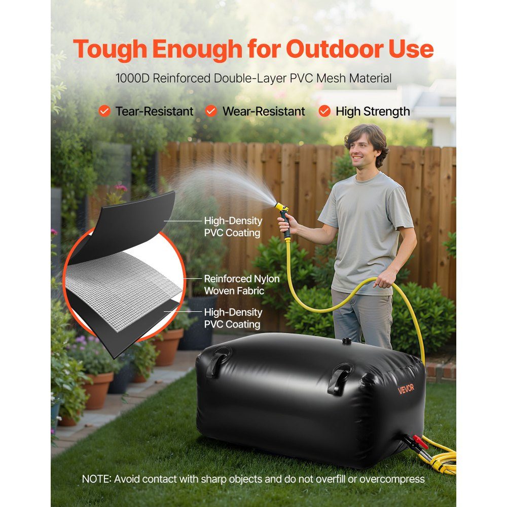 Water Bladder Storage Container, 240L Foldable Water Bag, 1000D PVC Water Container, Leakproof Water Container, Ideal for Camping, Garden Watering, RV & Emergencies, Black