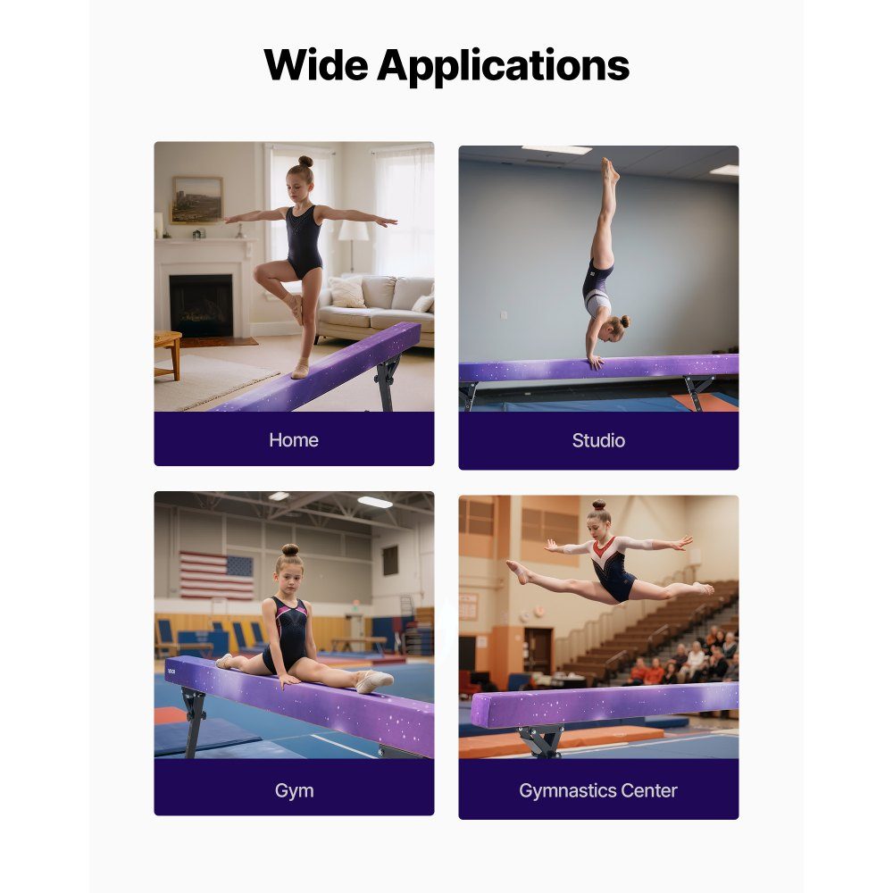 Poutre de gymnastique pour enfants 241 cm réglable en hauteur (5 niveaux), poutre de gymnastique porteuse de 158,7 kg, poutre d'équilibre pour salle de gym, Galaxy