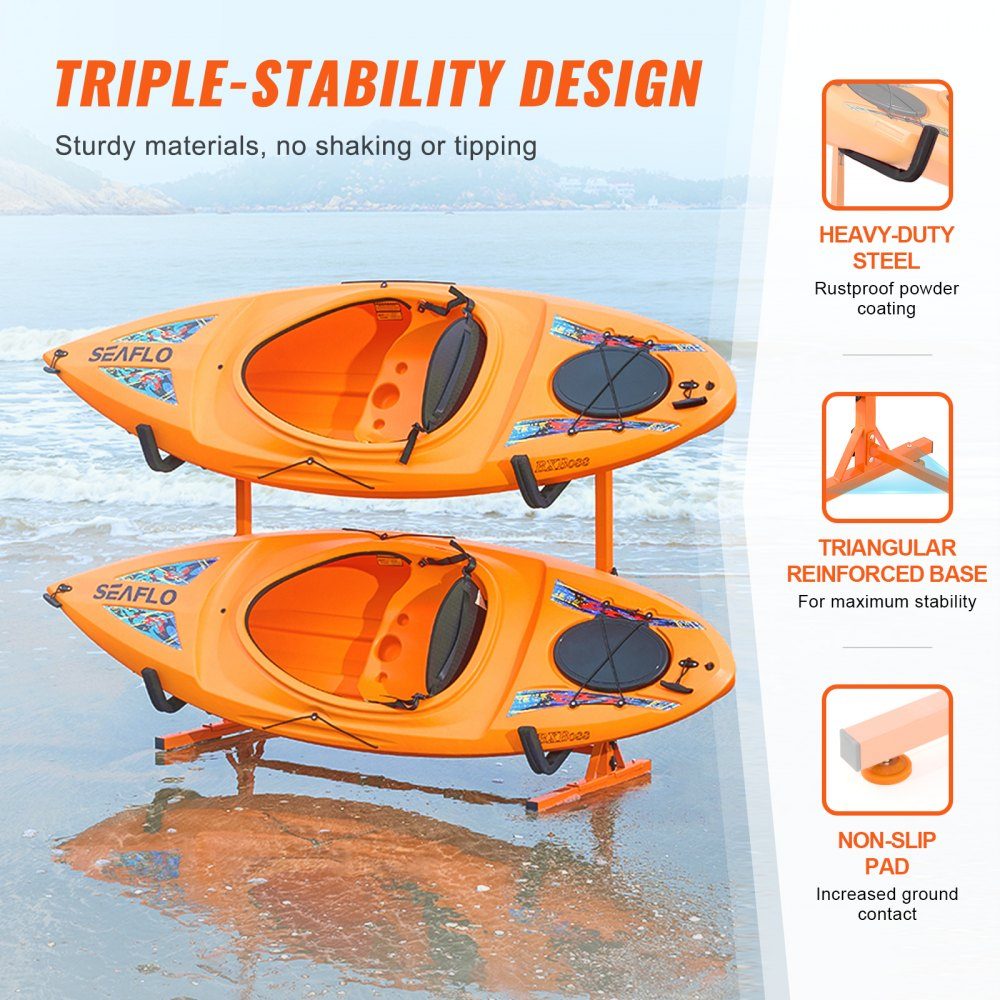 Kayak Holder, Kayak Hanger 1265 x 788 x 1380mm, Freestanding Kayak Stand 2 Kayaks 1230-1825mm Width Adjustment Range, Kayak Storage Rack, Heavy Duty Kayak Storage Hooks