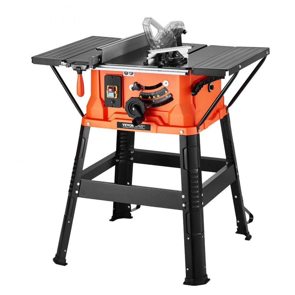 Scie à table avec support, 254 mm, 1800 W, scie circulaire de chantier, 200 mm max. performance de coupe, vitesse de coupe de 4800 tr/min, lame de scie avec 24-Zahn-, scie à onglet pour la construction de bois et de meubles