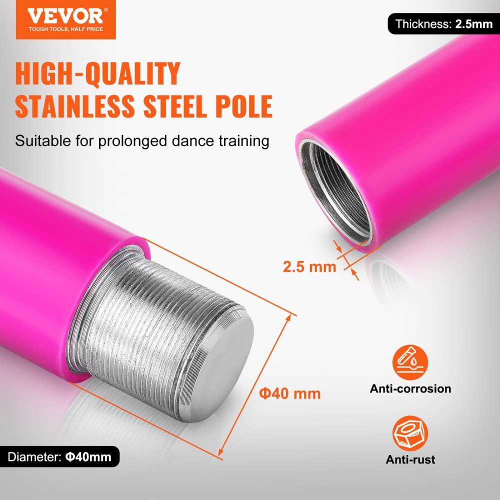 Professional Dance Pole Pole Dance Portable Dance Pole Professional Approx. 86"-100" Height Adjustable Removable Fitness Pole Spinning Fitness Pink Static Dance Pole Gym