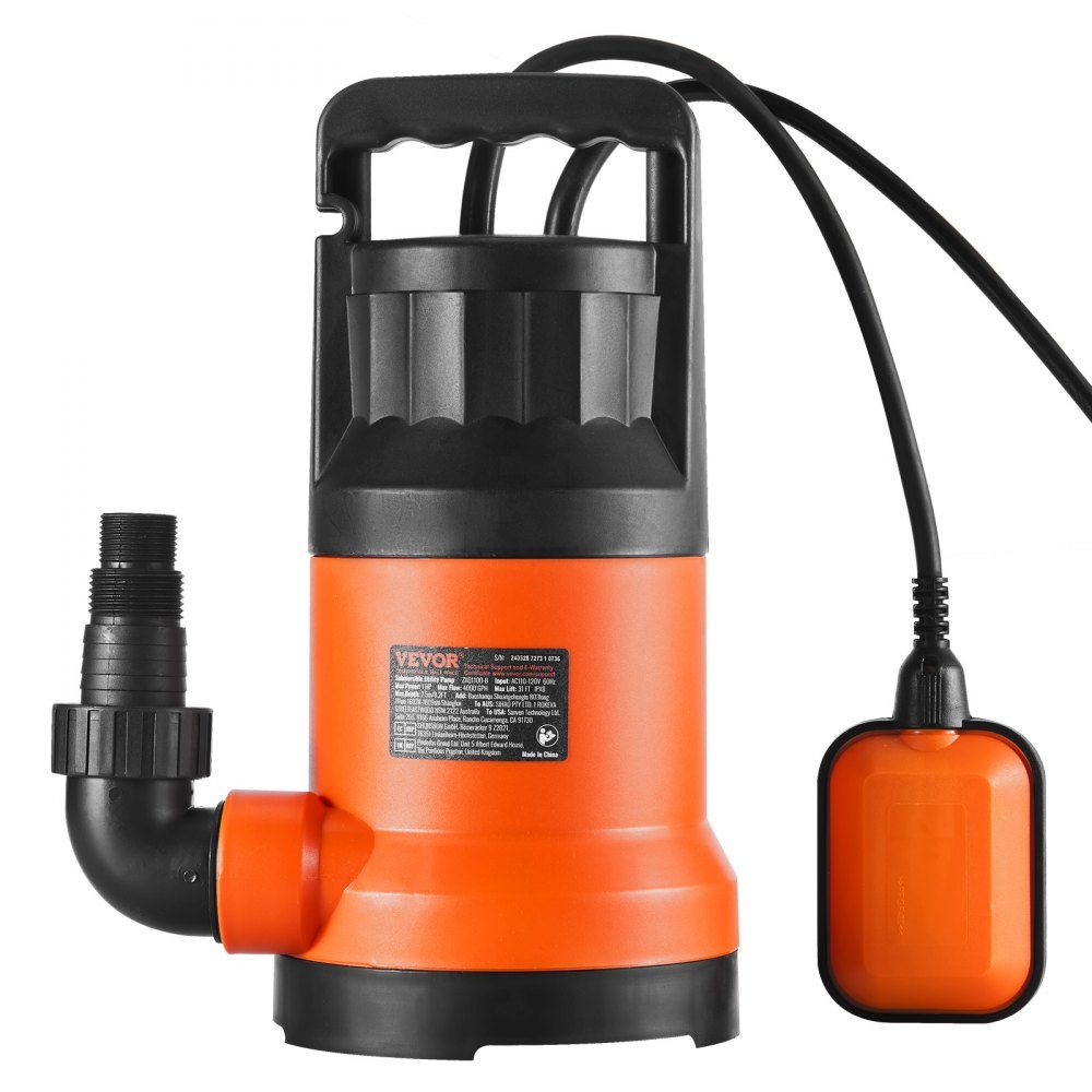 Schmutzwasserpumpe, 400 W, 9500 l/h, hoher Durchfluss, 7,9 m Förderhöhe, Tauchpumpe, tragbare Wasserpumpe mit 3 m Netzkabel zum Pumpen von Wasser aus Schwimmbad, Gartenteich, Keller