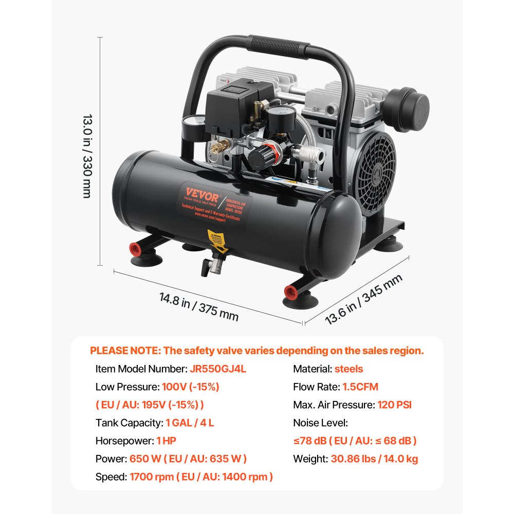 Luchtcompressor, stalen tank van 1 gallon, 1 pk, 1,5 CFM, 7 bar, olievrije luchtcompressor en maximale druk van 120 PSI, 68 dB, ultrastille draagbare compressor voor autoreparatie, bandenspanning, spuiten Luchtcompressor, stalen tank van 1 gallon, 1 pk, 1,5 CFM, 7 bar, olievrije luchtcompressor en maximale druk van 120 PSI, 68 dB, ultrastille draagbare compressor voor autoreparatie, bandenspanning, spuiten
