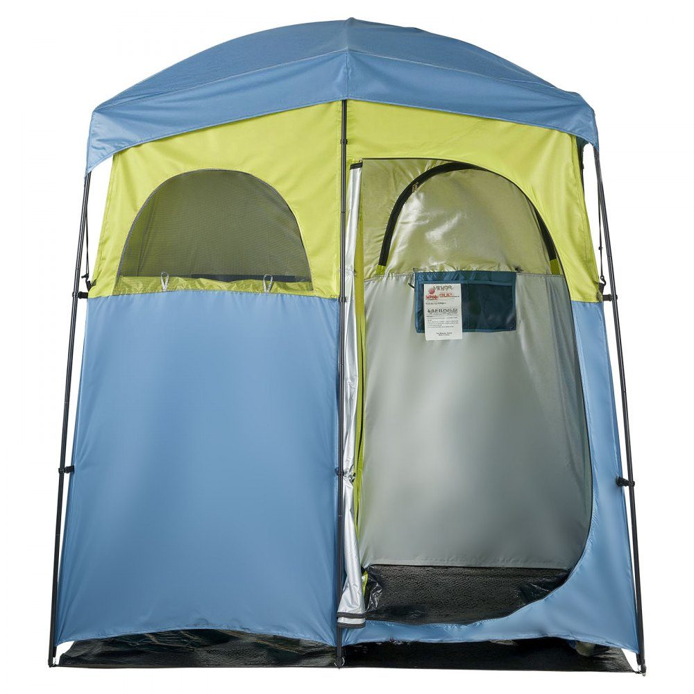 Shower tent with 2 rooms, toilet tent (2133x1067x2133 mm) with shower bag, changing tent including pegs & ropes & carry bag & support poles, made of 150D Oxford fabric for camping, beach, fishing