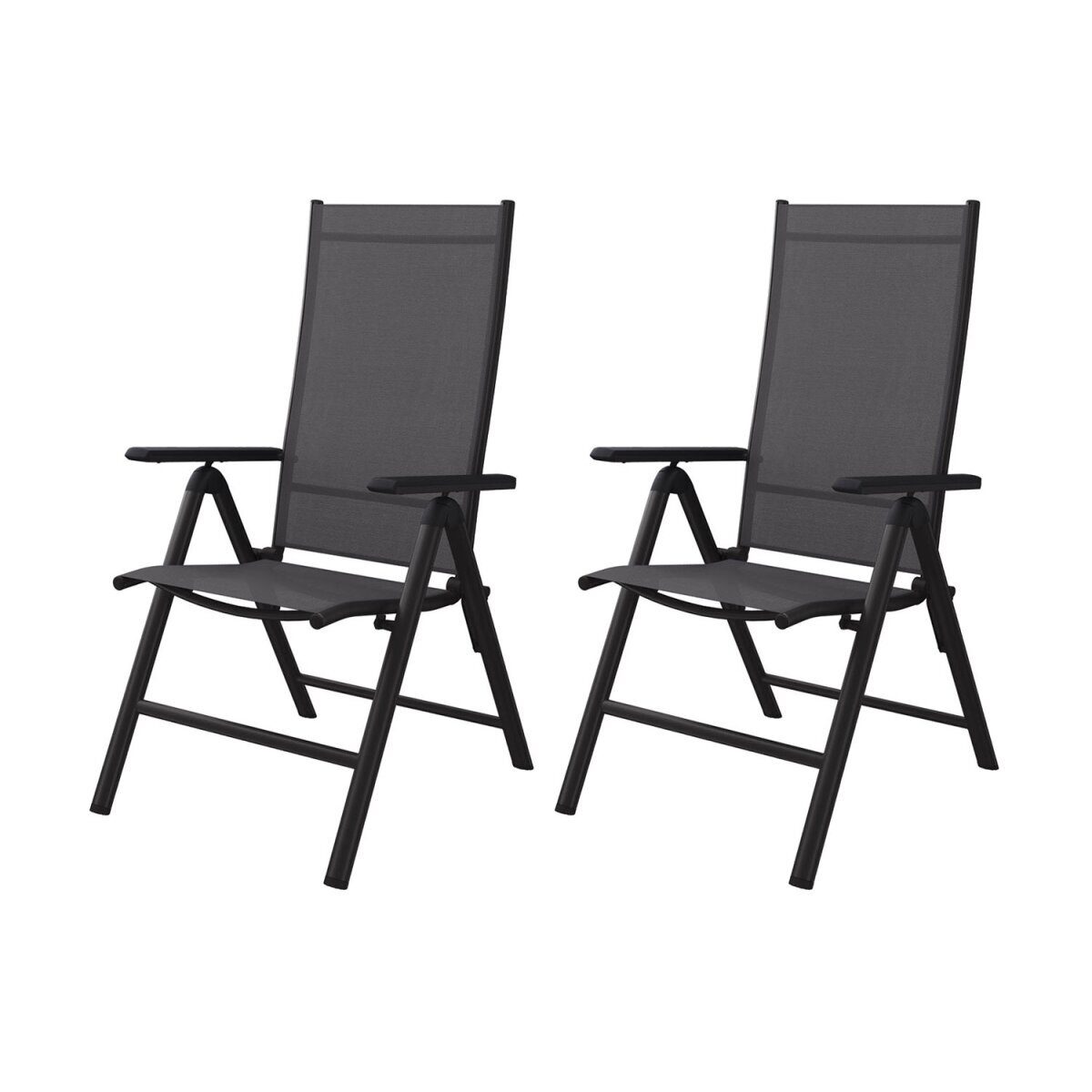 7-fach Aluminium Hochlehner Gartenstuhl 2er Set Schwarz/Anthrazit