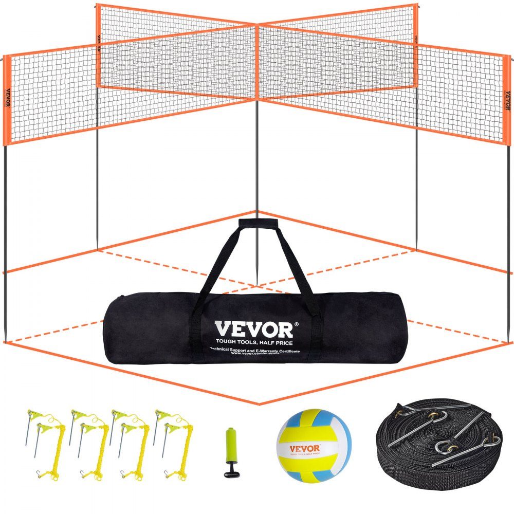 Volleyball Net Height Adjustable Volleyball Net Set, 4.3x2.2m Portable Beach Volleyball Net, Orange Volleyball Net, Foldable Volleyball Net with Volleyball & Carry Bag, for Garden, Beach