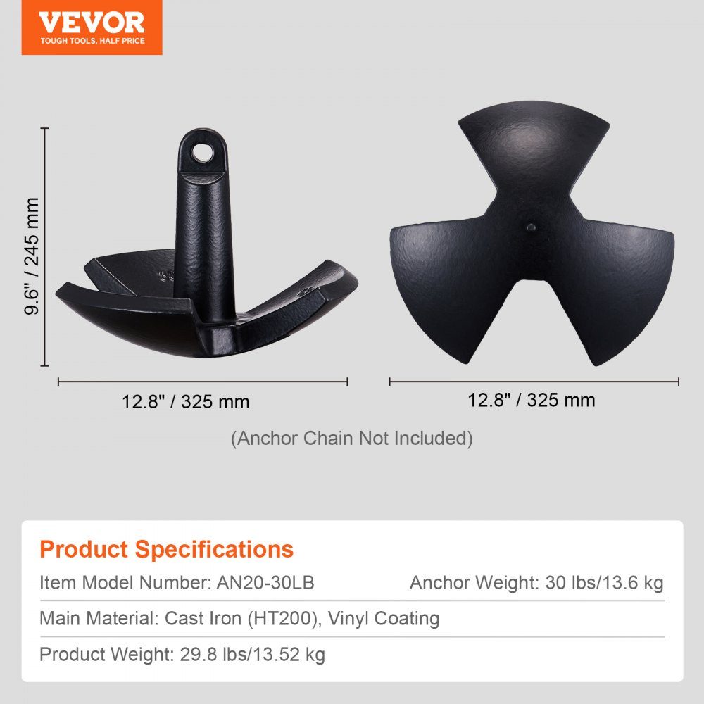 River Anchor Cast Iron Boat Anchor with Black Vinyl Coating 30 lbs, Marine Grade Mushroom Anchor for Boats up to 30 Feet, Impressive Holding Power in Mud Bottom Rivers and Lakes