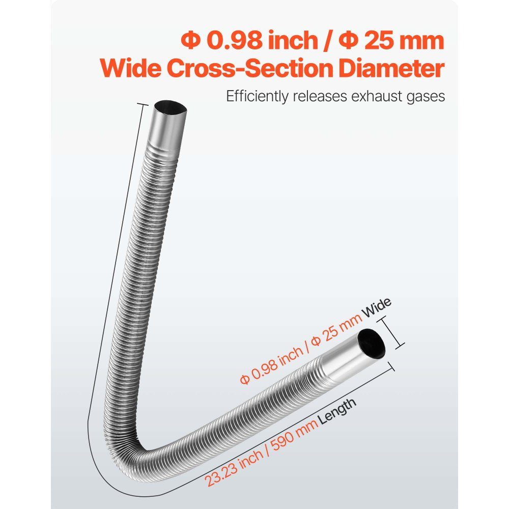 Exhaust pipe auxiliary heater Flexible exhaust hose 59 cm for car diesel heater with 2 clamps, stainless steel exhaust pipe with Φ 25 mm cross section for 2 kW / 5 kW / 8 kW diesel heaters air heaters