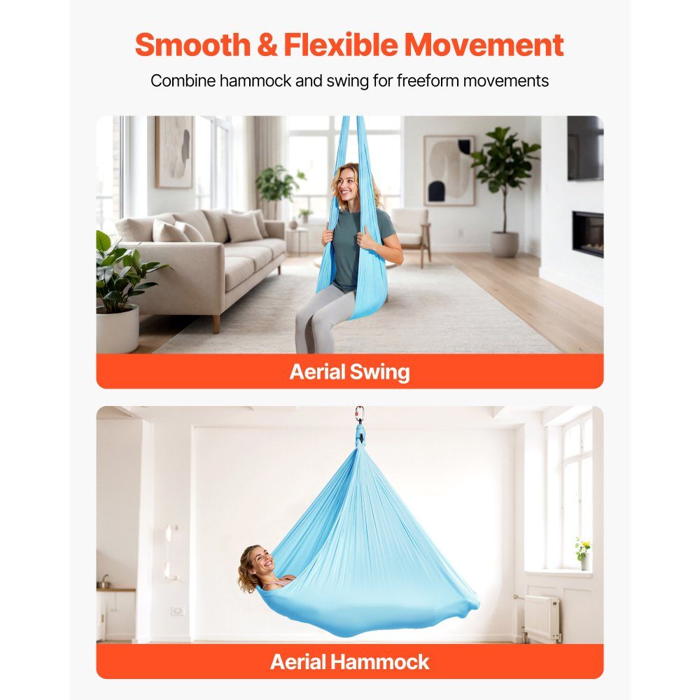 Aerial Yoga Hammock, Maximum Load 300lbs, Yoga Swing with Nylon Fabric, Daisy Rope and PE Zipper Bag, Gymnastics Swings, Dual Function, Anti-Gravity Exercises, Blue