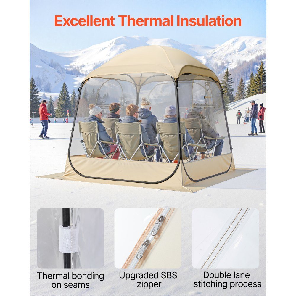 Transparentes Zelt, 183 x 183 x 195 cm, Pop-Up-Zelt für 5–6 Personen, Sportzelt mit Bodenmatte und oberer Abdeckung, Outdoor-Blasenzelt, Camping-Unterstand für Veranstaltungen, Angeln, Jubeln