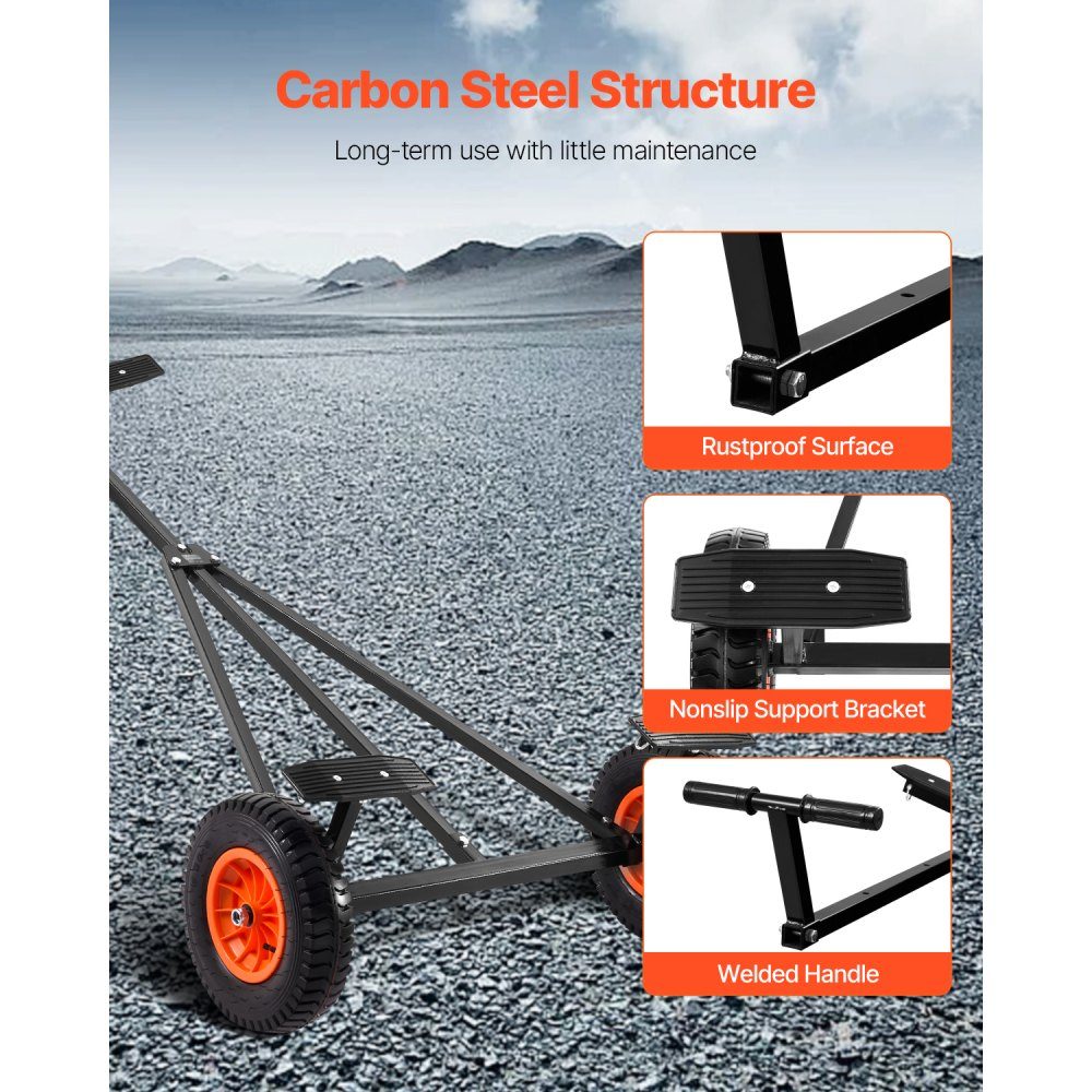 Remorque de bateau Dolly Chariot Remorque 190 kg Charge de support 40 cm Pneu pneumatique Support antidérapant en acier au carbone pour déplacer les kayaks, les bateaux à moteur et les bateaux de pêche