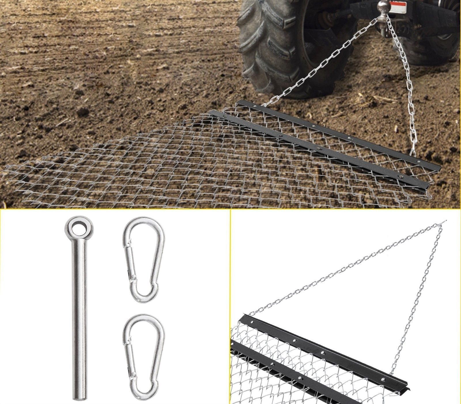 Drag meadow harrow steel meadow drag 1.2 x 1.5 m field harrow scarifier tractor leveling the ground for gravel driveways, playing fields, yards etc.
