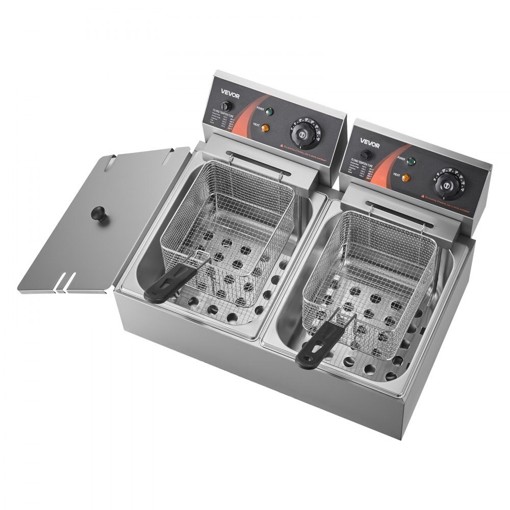 Elektrische Doppelfritteuse Edelstahl 12 L 5000 W, Gewerbefritteuse mit separat steuerbarem Frittierbecken für Restaurants, Cafés, Imbisse