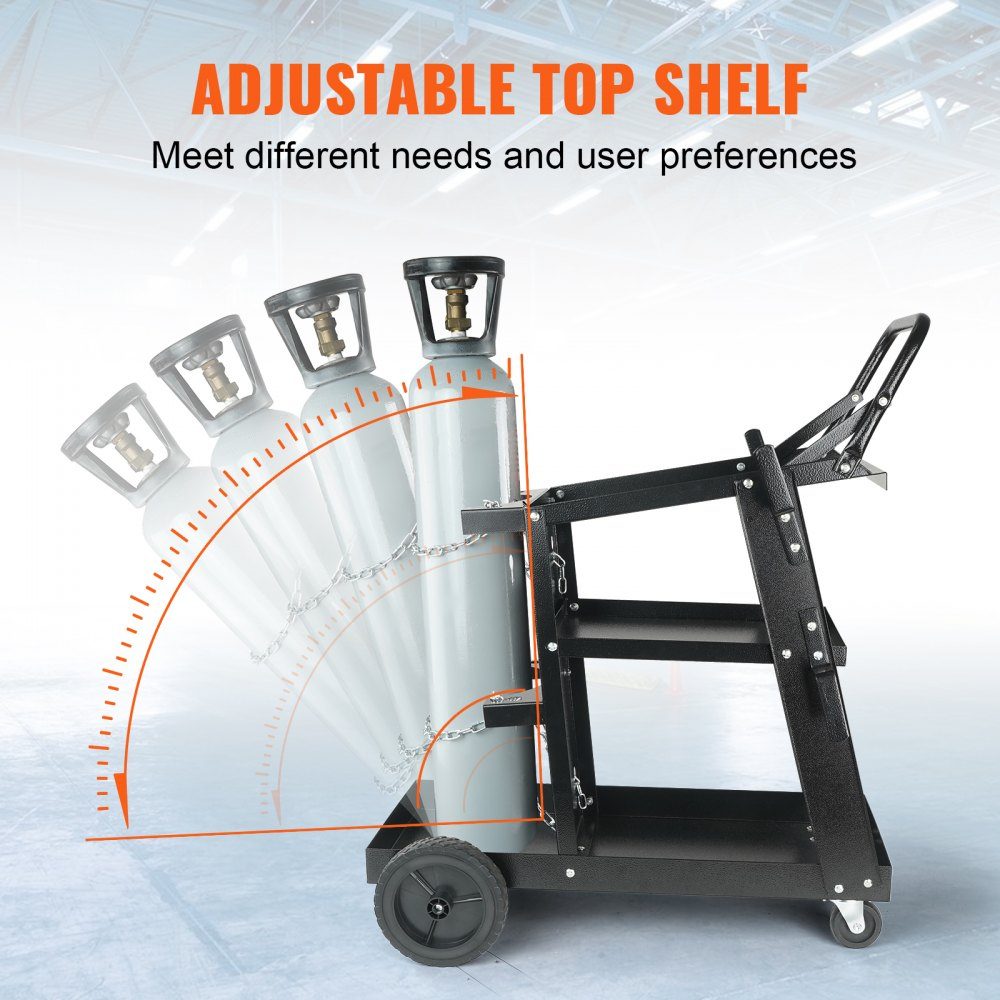 Welding trolley 3 floors Welding mobile max. 168-181 kg. Trolley for welding machines with 2 gas bottle holders. Ideal for manual welding, inert gas welding, argon arc welding