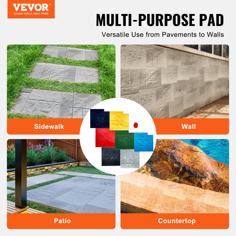 Mata do stempli betonowych 24" x 24" 7 szt. Tekstura betonu Skórka Stempel z poliuretanu Mata z teksturą płytek kamiennych Odcisk podłogi z łupków Bezszwowy stempel Formy betonowe na zewnątrz Dekoracyjny wielokolorowy