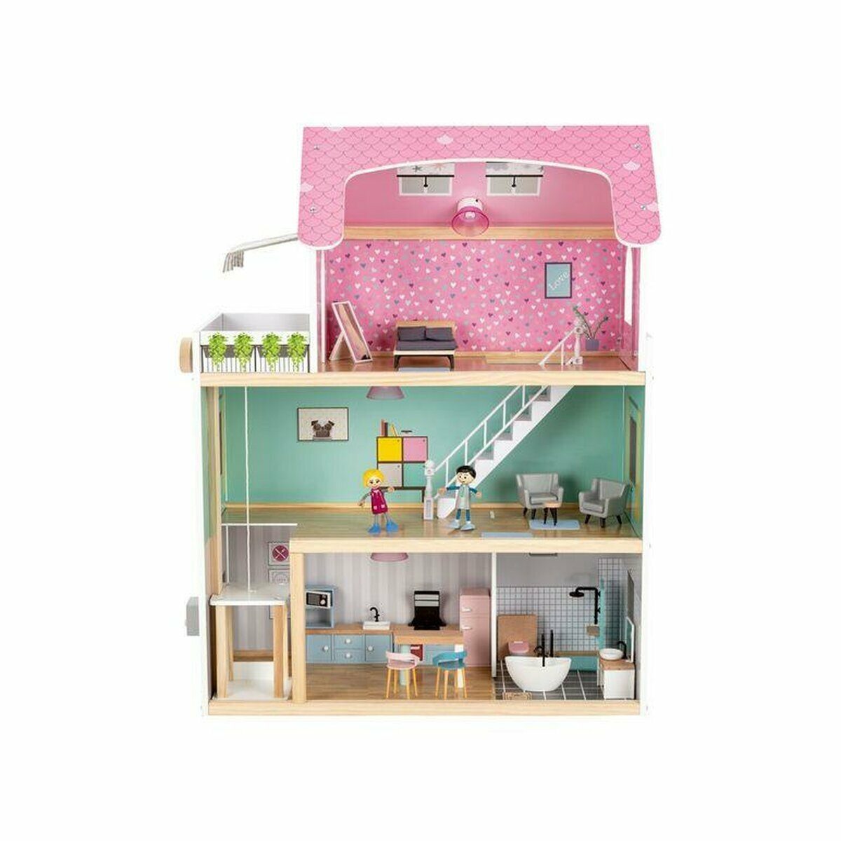 PLAYTIVE® Puppenhaus mit viel Zubehör und großzügigen Ausschnitten zum Spielen