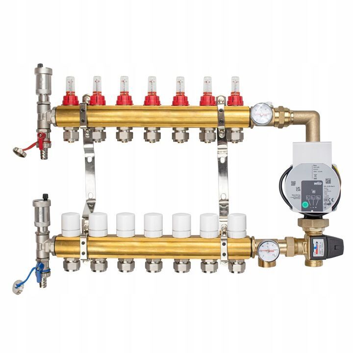 Distributeur de circuit de chauffage Distributeur en laiton pour chauffage au sol à 7 circuits avec mitigeur Esbe et pompe Wilo RMOP-KORREKTUR-WEE-07 Distributeur de circuit de chauffage Distributeur en laiton pour chauffage au sol à 7 circuits avec mitigeur Esbe et pompe Wilo RMOP-KORREKTUR-WEE-07