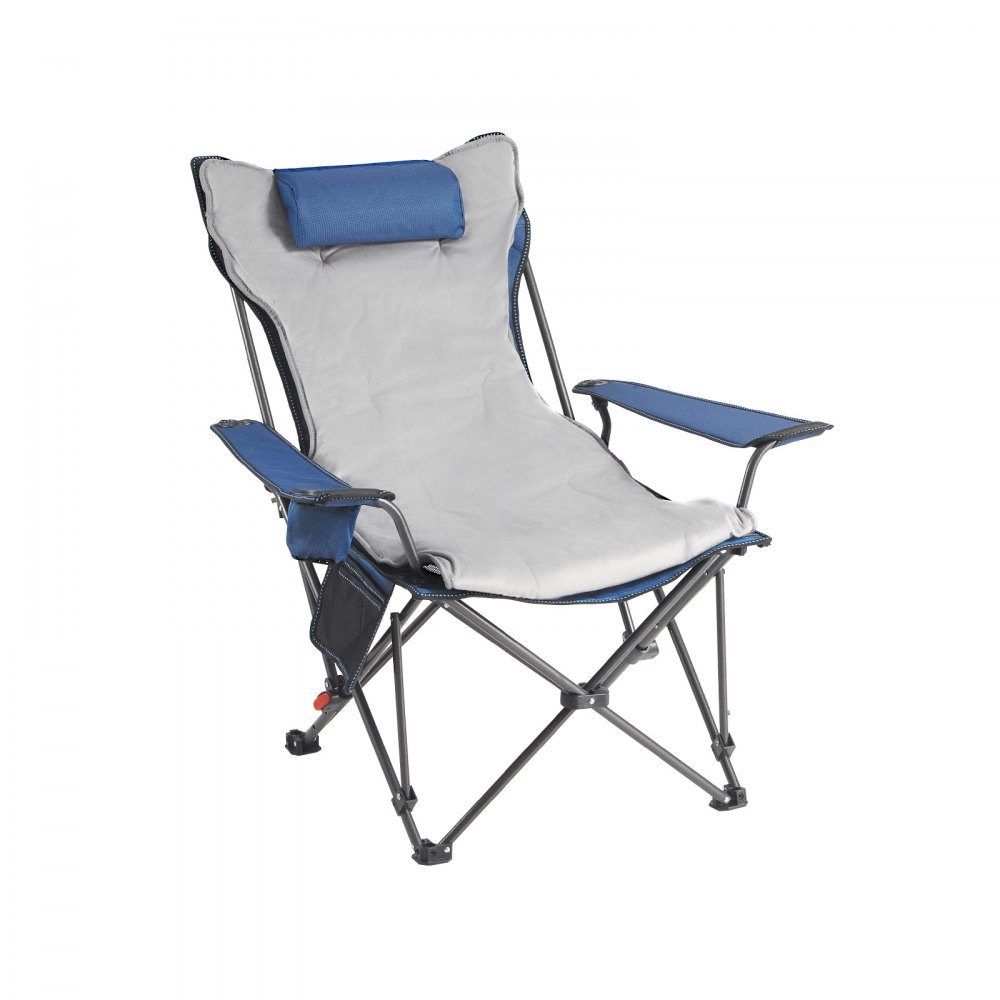 Opvouwbare campingstoel, ligstoel met 4 verstelbare standen, relaxstoel ligstoel met bekerhouder, strandstoel met hoofd- en voetsteun, draagvermogen 100 kg, voor buiten kamperen, blauw