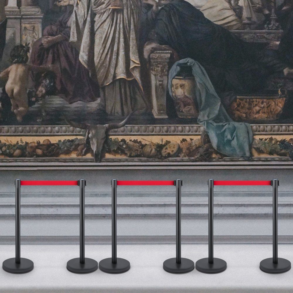 Personengeleidingssysteem 6 stands, totale hoogte 90 cm slagboom met vierwegadapter, demarcatiestandaard, slagboomstandaard met 2 m lengteband voor luchthaven, standaard van ijzerstaal, zwart