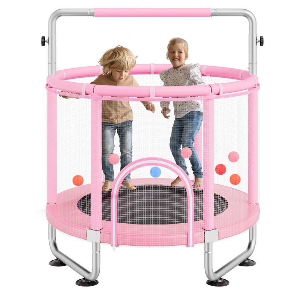 Kindertrampolin, Mini-Freizeittrampolin 147 cm, für Kleinkinder, verstellbar, mit Sicherheitsnetz & Basketballkorb, Geburtstagsgeschenk, Weihnachtsspielzeug für Kinder ab 3 Jahren, Rosa