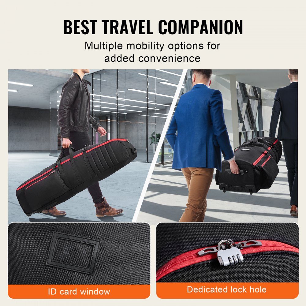 Golf-Reisetasche, Golfgepäck mit Rollen, strapazierfähig, 1800D Polyester Oxford, weiche Golfschläger-Aufbewahrungstasche für Flugzeug, wasserdicht, verschleißfest, Rot + Schwarz
