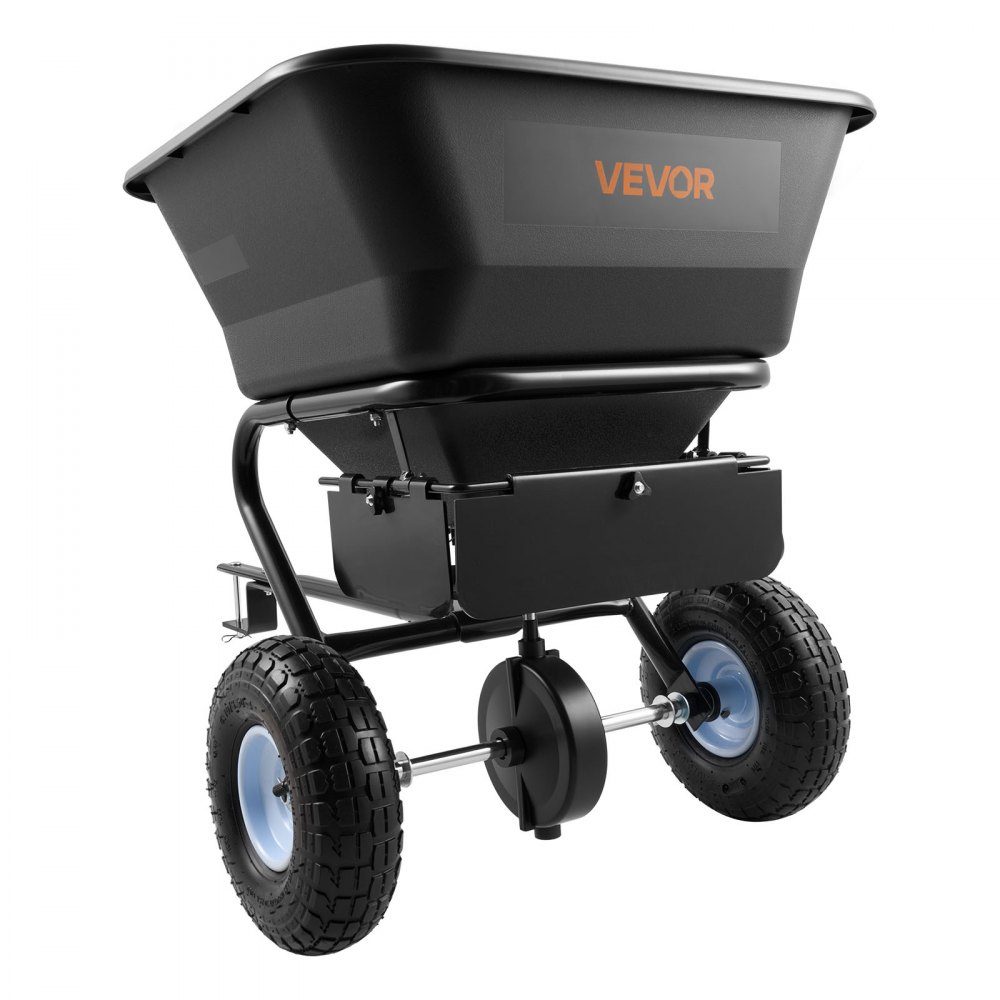 Spreader 38.6 kg load capacity, centrifugal spreader trailer spreader 3 m spreading width, spreading trailer with 25.4 cm tires, adjustable spreading quantity, lawn spreader for seeds, fertilizer and road salt