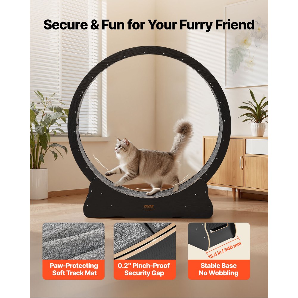 Roue d'exercice pour chat, diamètre intérieur 118 cm, roue d'exercice en bois pour chats jusqu'à 13,6 kg, tapis roulant pour chat avec bande de roulement en tapis et mécanisme de verrouillage, jouet silencieux pour chat d'intérieur, noir Roue d'exercice pour chat, diamètre intérieur 118 cm, roue d'exercice en bois pour chats jusqu'à 13,6 kg, tapis roulant pour chat avec bande de roulement en tapis et mécanisme de verrouillage, jouet silencieux pour chat d'intérieur, noir