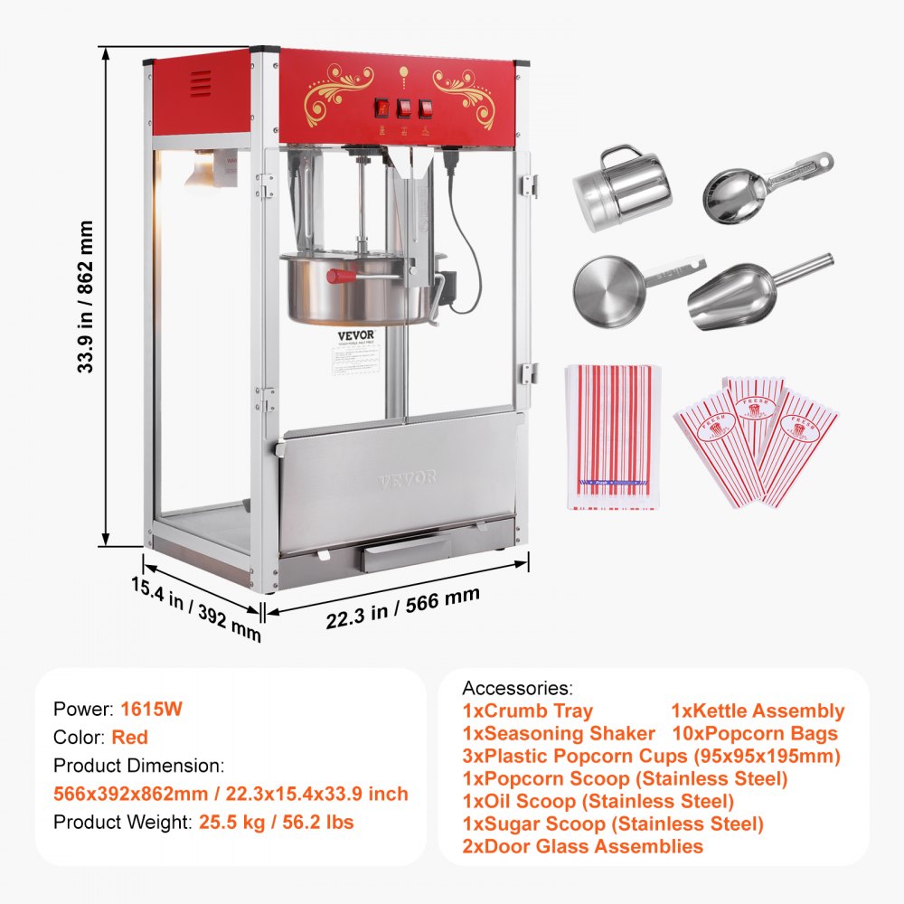 Popcornmaker Popcornmaker 1615W 16oz waterkoker Grote capaciteit Popcornmaker op aanrecht met gehard glas Inclusief 3 roestvrijstalen scoops in bioscoopstijl Popcornmaker Popcornmaker 1615W 16oz waterkoker Grote capaciteit Popcornmaker op aanrecht met gehard glas Inclusief 3 roestvrijstalen scoops in bioscoopstijl