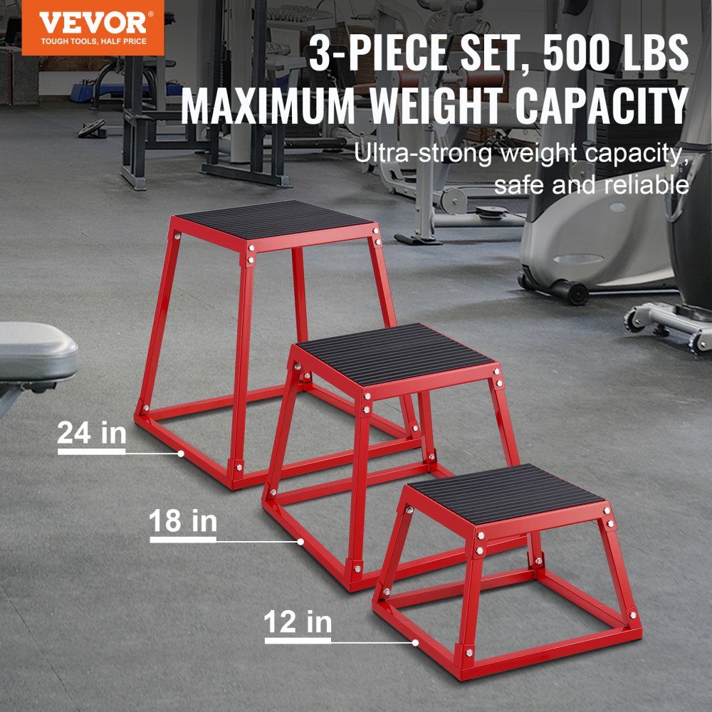 Boîtes de saut pliométriques 3 pièces, boîte pliométrique rouge de 305/458/609 mm, ensemble de boîtes d'exercices de remise en forme antidérapantes pour l'entraînement de fitness à domicile, l'entraînement de force de conditionnement, l'entraînement de sa