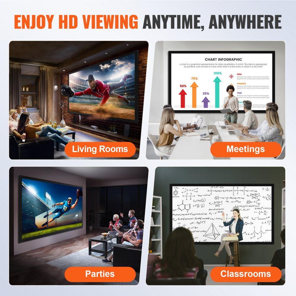 Projector screen 257 cm x 150 cm, screen diagonal 279 cm, screen ceiling mounting made of PVC, 15 kg projection surface with 160° viewing angle, for outdoor activities