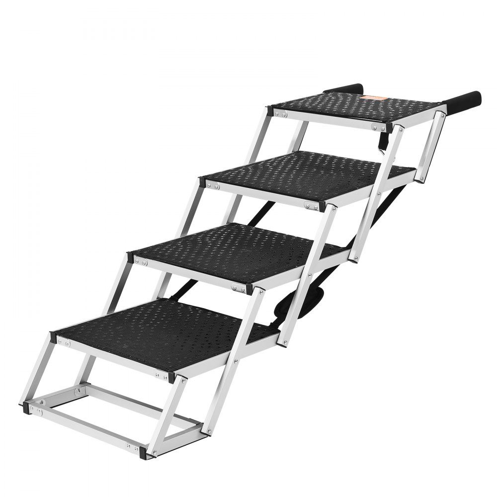 Escalier pour chien pour voiture, large escalier de voiture pour chien à 4 marches, rampe de voiture pliable pour chien avec surface antidérapante, escalier portable en aluminium léger pour voiture, SUV et camion, supporte jusqu'à 68 kg