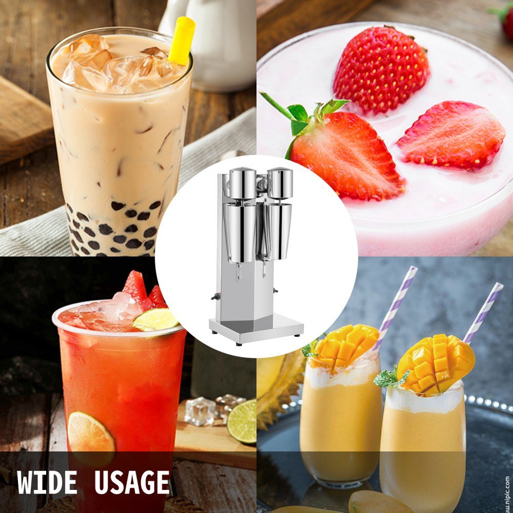 Getränkemixer 150W, Milchshaker elektrisch 800ml, Doppelköpfe, Silber, Elektromixer für Shakes, Cocktailmixer, Milchshakemaschine, Barmixer, Standmixer, gewerbliche private Nutzung