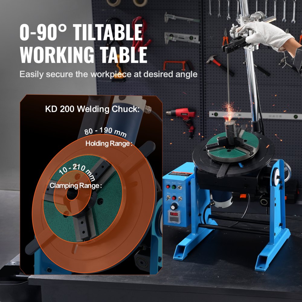 Lasdraaitafel 80 W laspositioneerder 1-12 rpm manipulator 30 kg (horizontaal)/15 kg (verticaal) draaitafel 0-90° kantelhoek KD200 drieklauwplaat voor snijden, slijpen, monteren Lasdraaitafel 80 W laspositioneerder 1-12 rpm manipulator 30 kg (horizontaal)/15 kg (verticaal) draaitafel 0-90° kantelhoek KD200 drieklauwplaat voor snijden, slijpen, monteren
