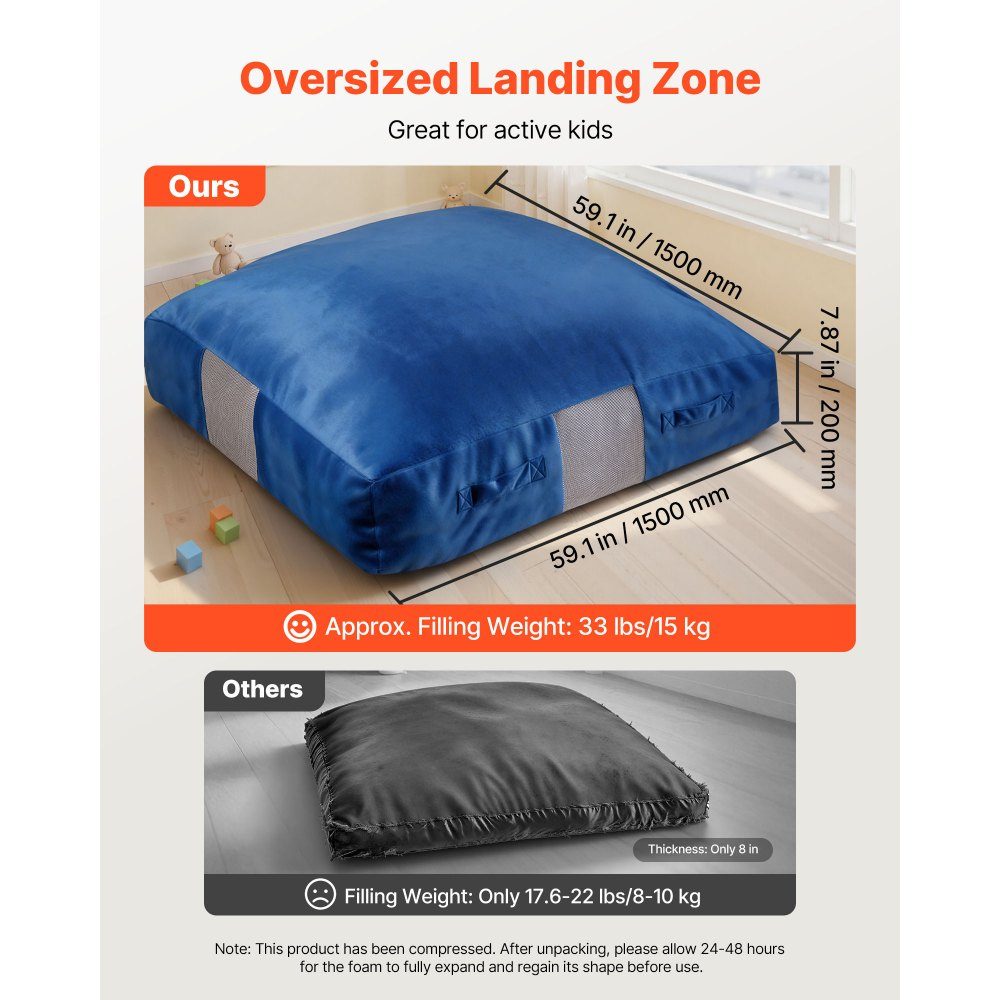Crashpad 150 x 150 cm, Kindermatte mit Schaumstoffblöcken und waschbarem Bezug, Weichschaum-Landezone, Fallschutzmatte, Ausstattung für Sinnesräume zum Springen, Entspannen, Spielen