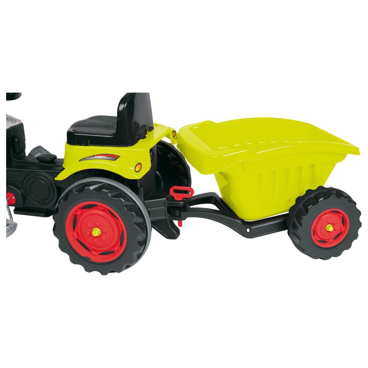 Children's pedal tractor including trailer with horn