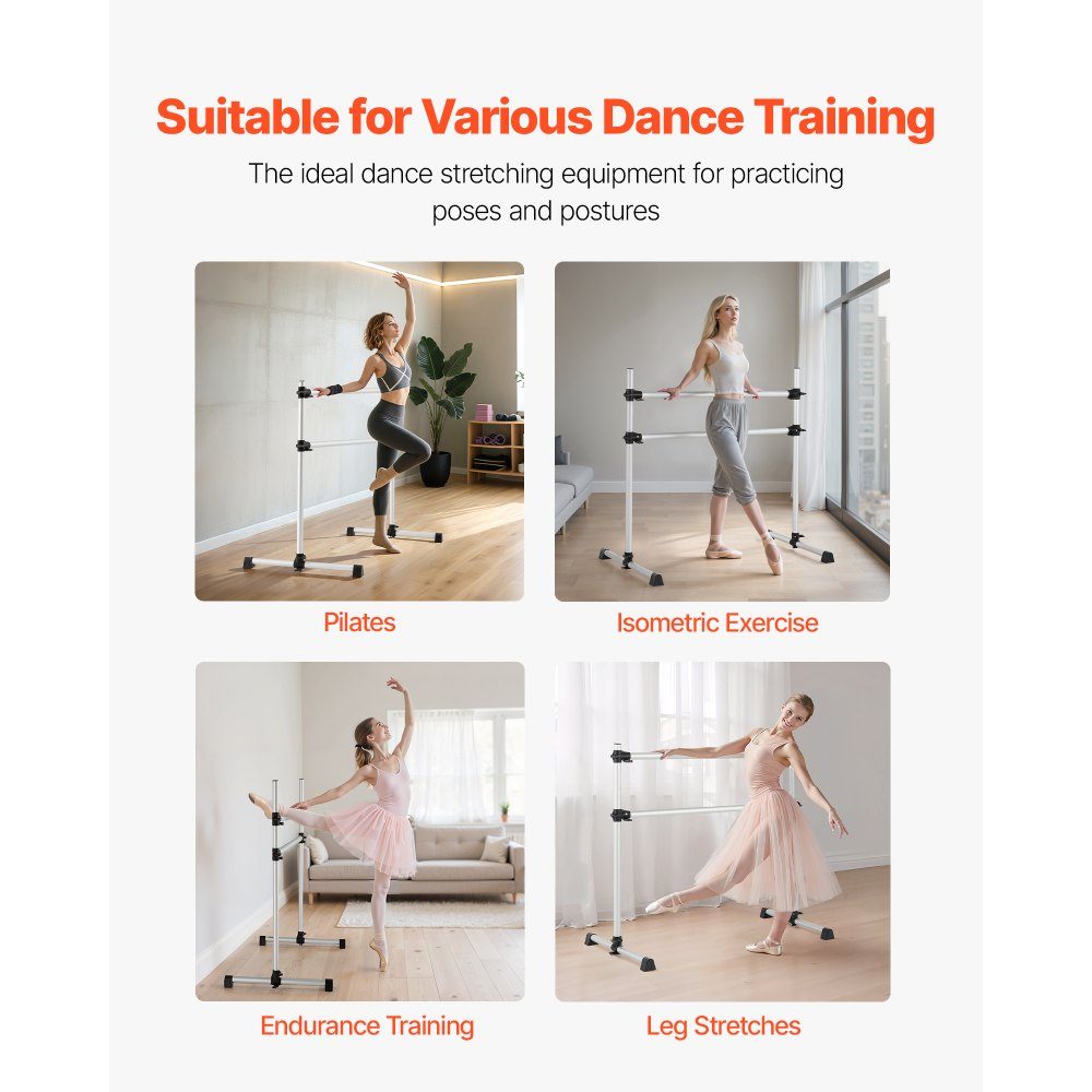 Ballet bar dance bar free-standing double bar (136 kg load capacity), height adjustable (170-1165 mm) stretching bar made of aluminum for ballet, balance training, relaxation exercises