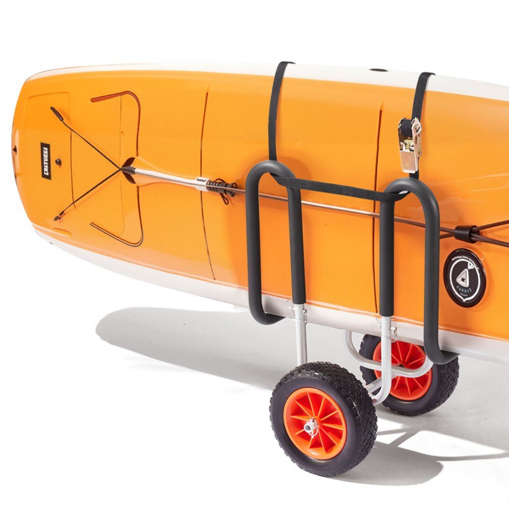 Transportwagen, 68 kg, Stand Up Paddle Board Trolley mit 25,4 cm Vollgummireifen, Schaumstoffpolsterung, Spanngurt, ideale Transporthilfe für Paddleboards und Surfbretter, 520 x 500 x 680 mm