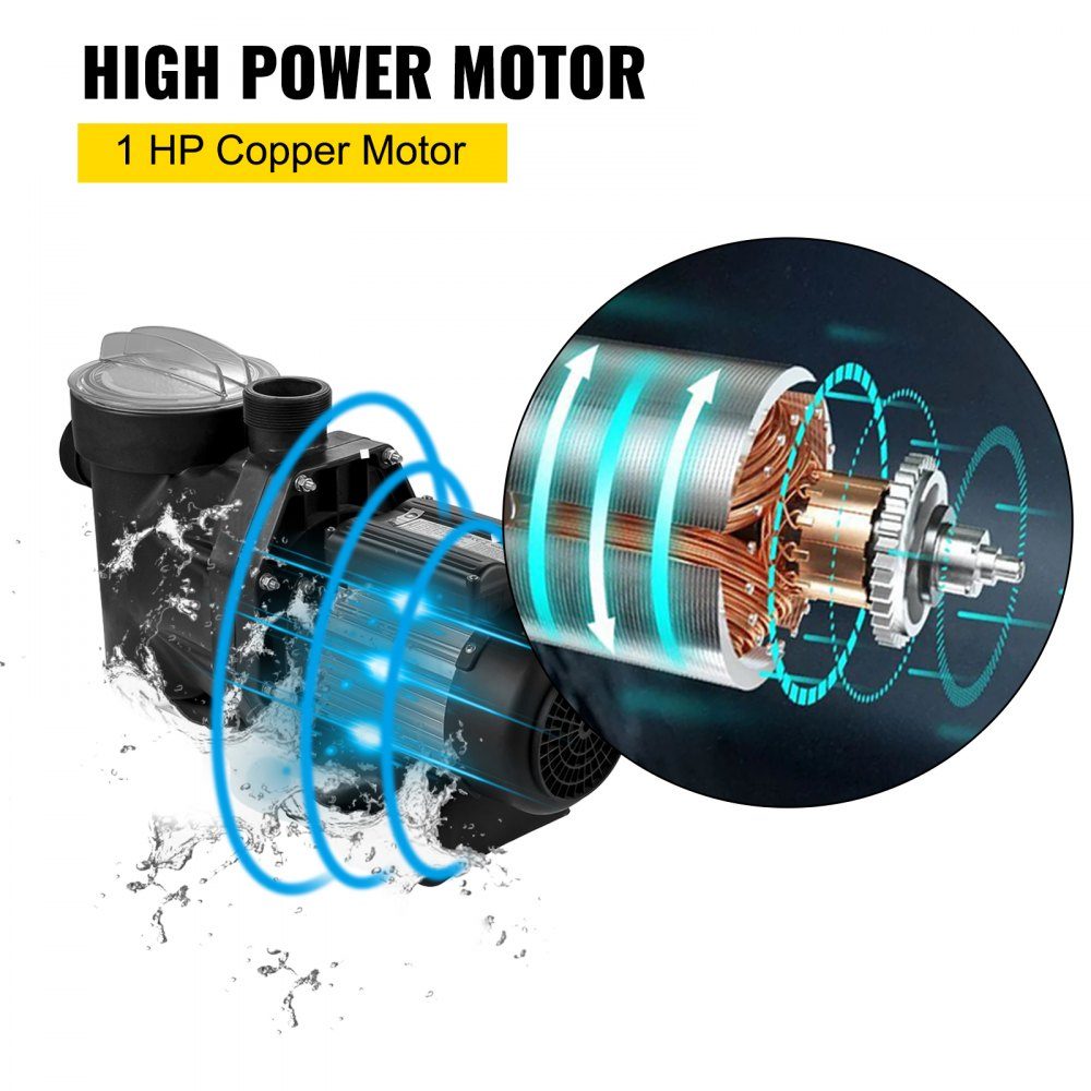 Swimming pool pump 750 W 1 HP pool pumps max. flow 19200 L/H filter pump speed 3450 rpm circulation pump max. temperature 50° C water pump pool ideal for swimming pools thermal baths SPA